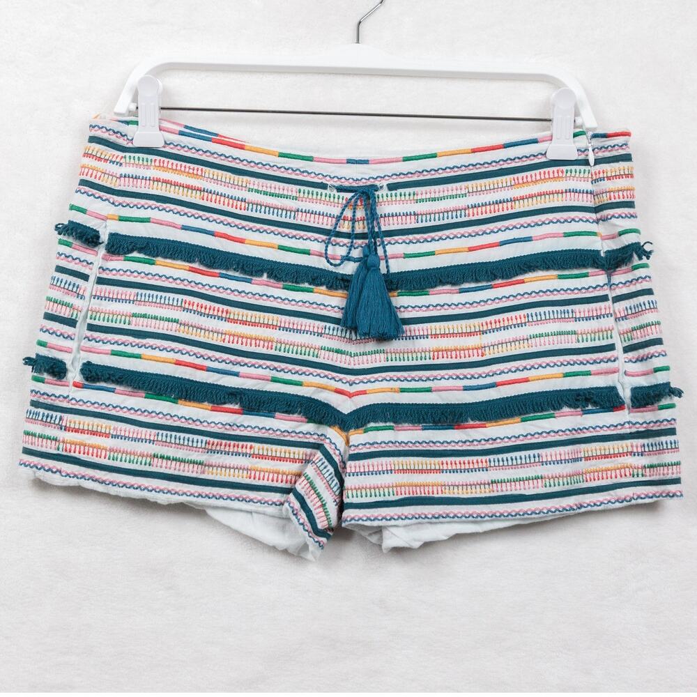 TALITHA Embroidered Fringe Tassel Drawstring Shorts Colorful‎ Made In India Sz M